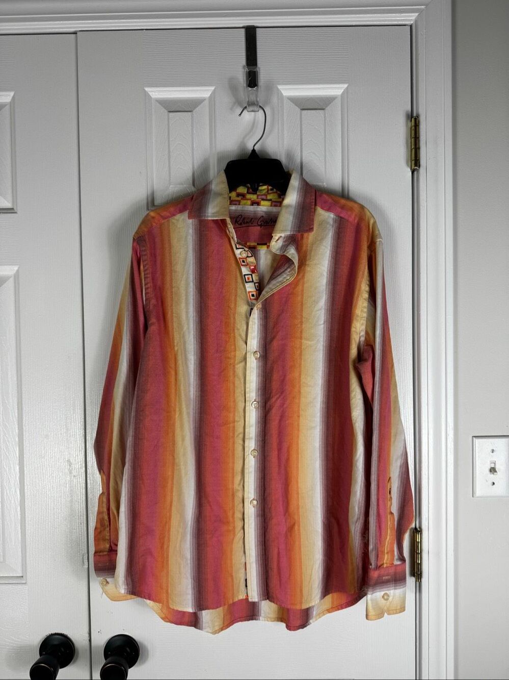 Robert Graham Mens Orange Red Ombré Stripe Long Sleeve Button Front Flip Cuff Sh